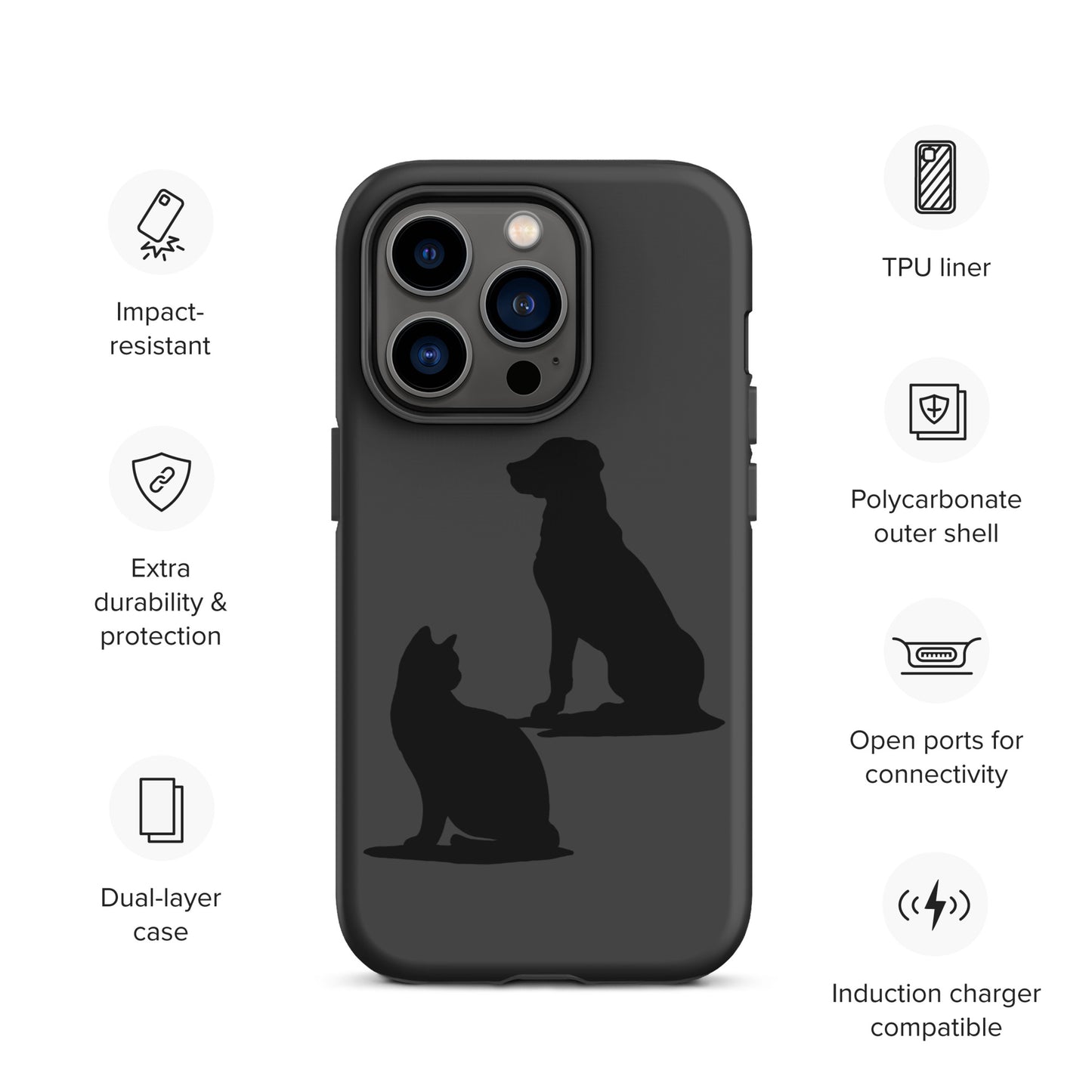 Cat and Dog Black Tough Case for iPhone® 14 Pro | Beloved Pet Design