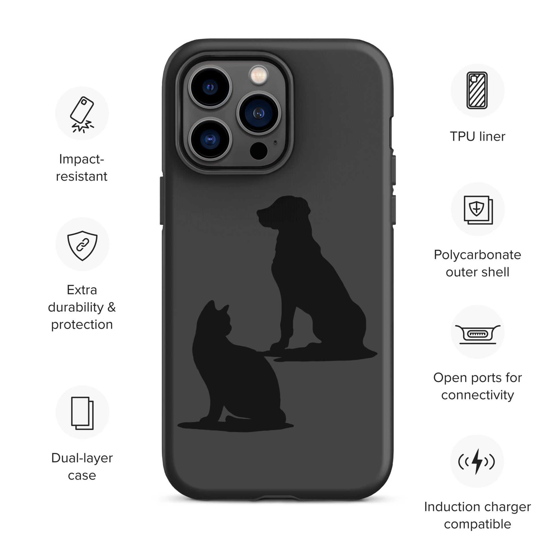 Cat and Dog Black Tough Case for iPhone® 14 Pro Max | Beloved Pet Design