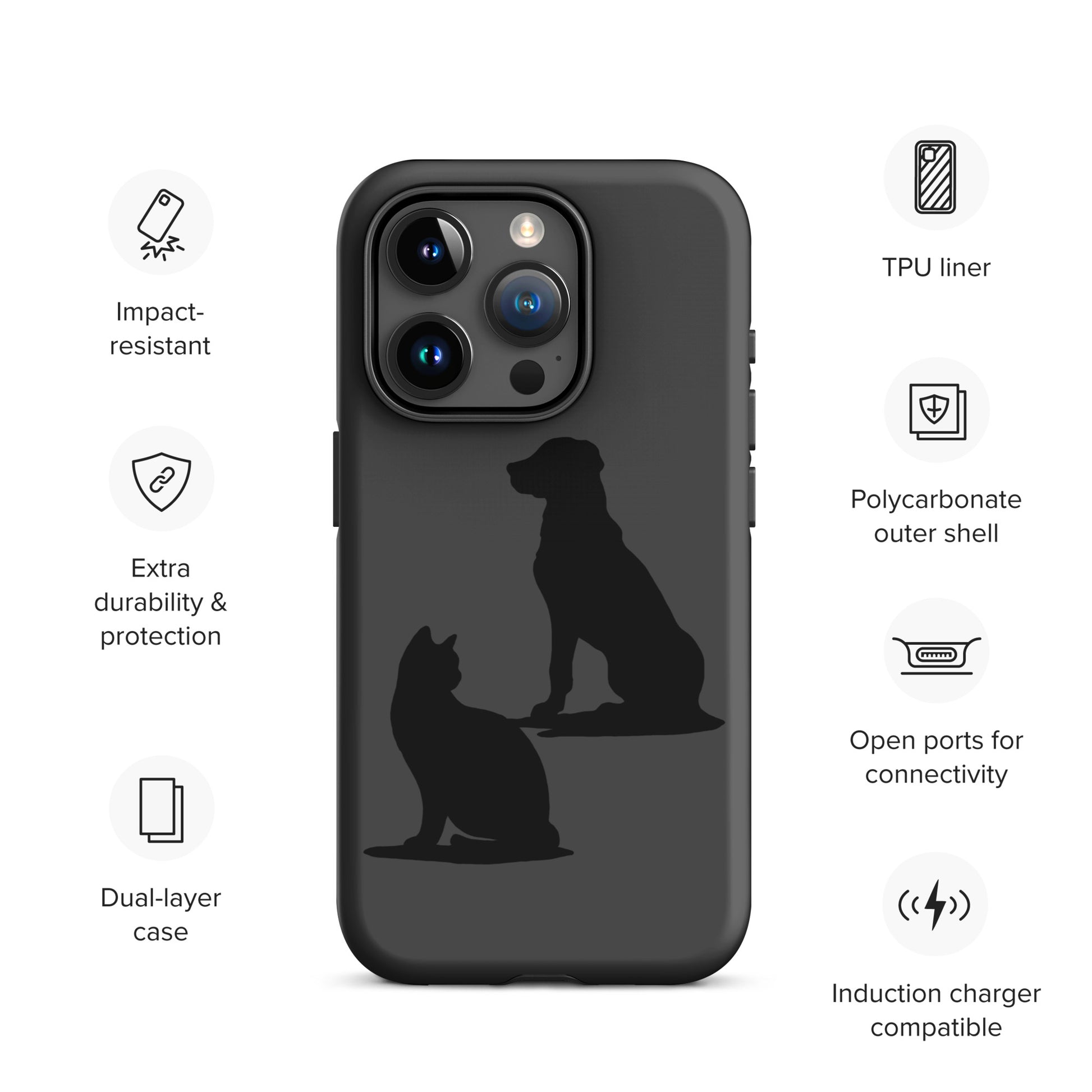 Cat and Dog Black Tough Case for iPhone® 15 Pro | Beloved Pet Design