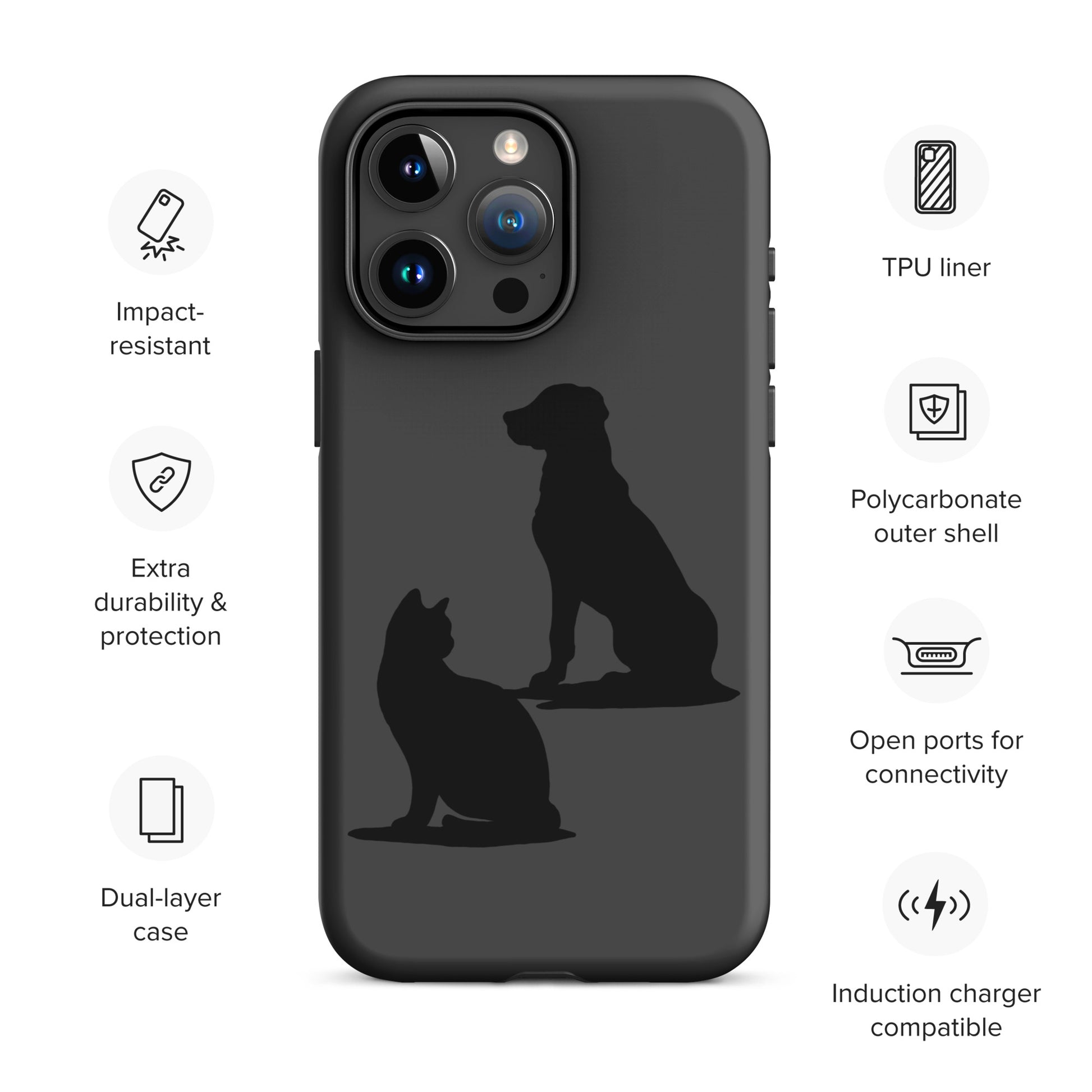 Cat and Dog Black Tough Case for iPhone® 15 Pro Max | Beloved Pet Design 