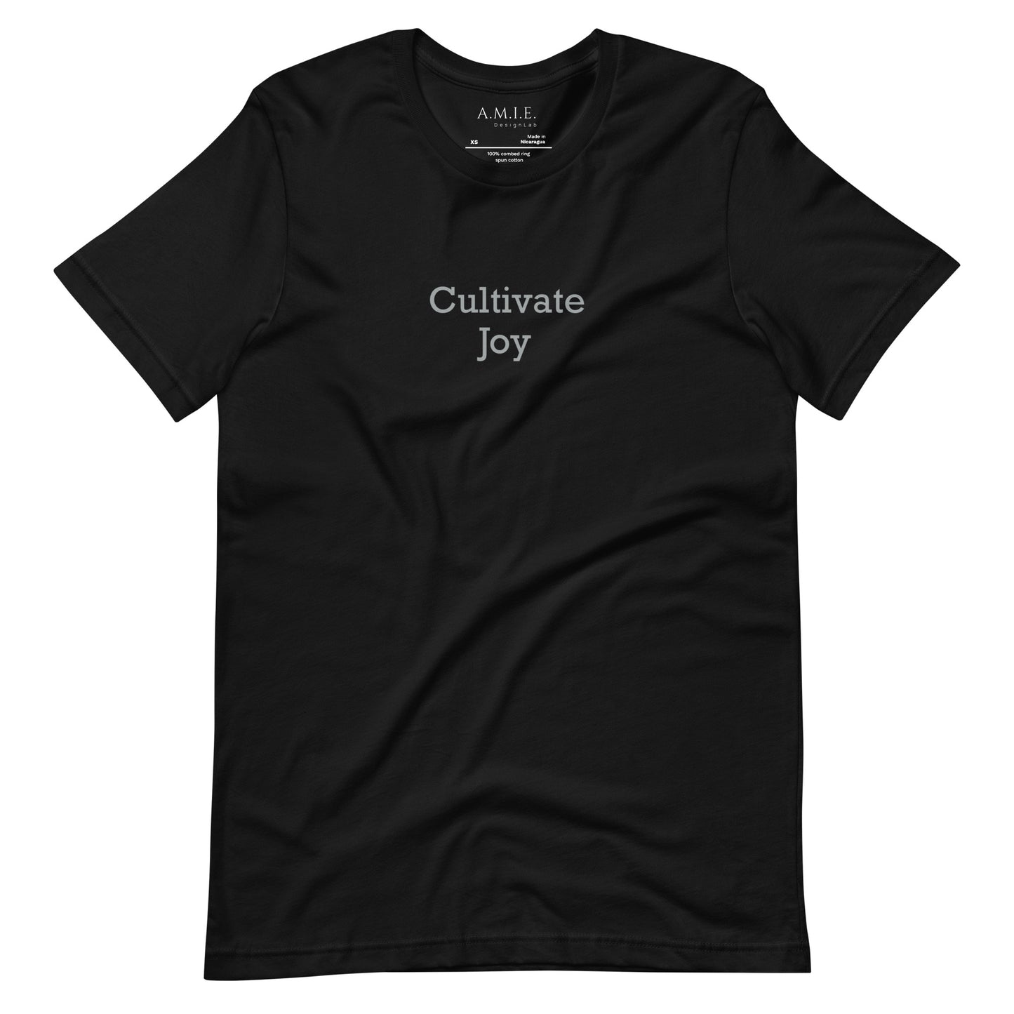 Cultivate Joy & Grow Through Life Unisex T-Shirt | Inspirational | Nature-Theme | Front with ‘Cultivate Joy’ text | Black T-Shirt