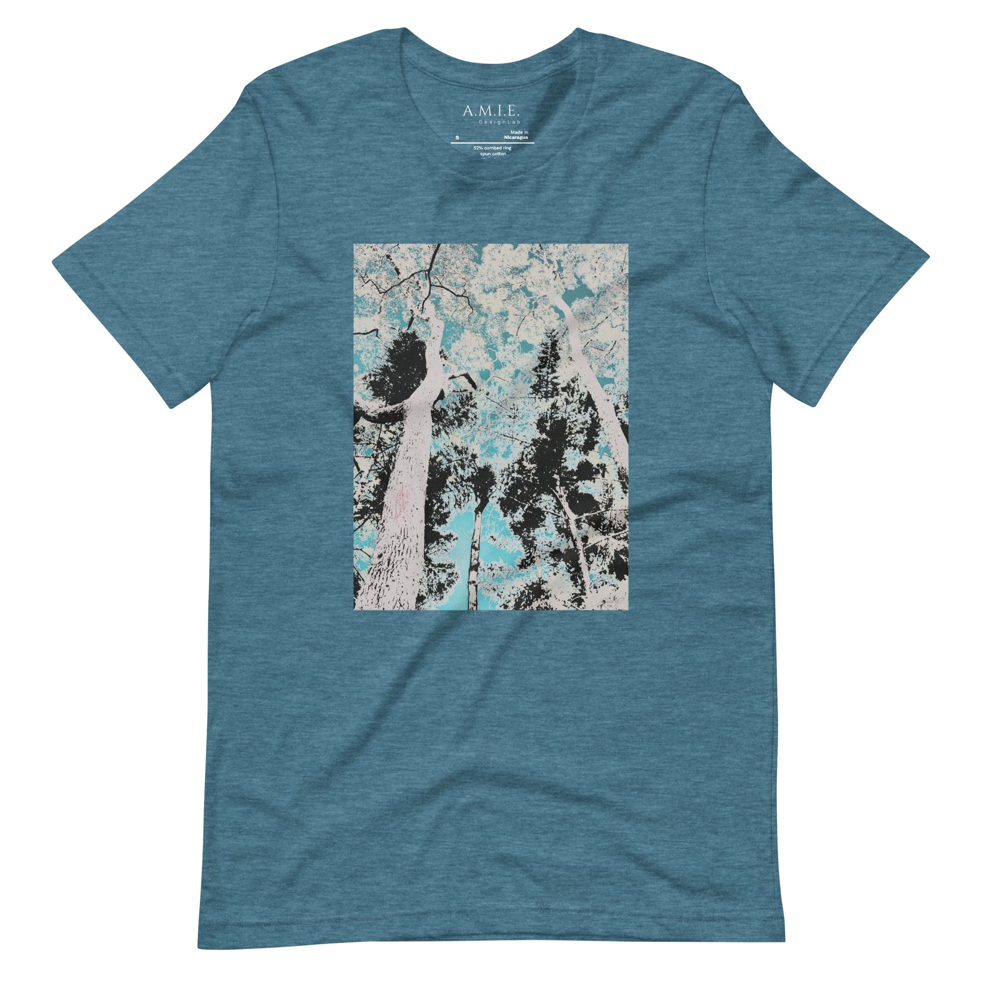 Tranquil Forest Print Unisex T-Shirt | Serene Landscape | Heather Deep Teal T-Shirt